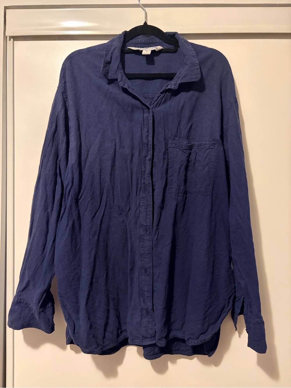 Old Navy Women's Navy Blue Linen Blend Button-Down Shirt
